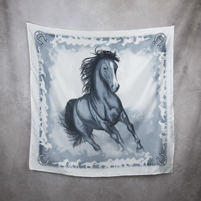 Hodvábna šatka Kôň - antracitový, Vyrobená na Slovensku, 90 x 90cm