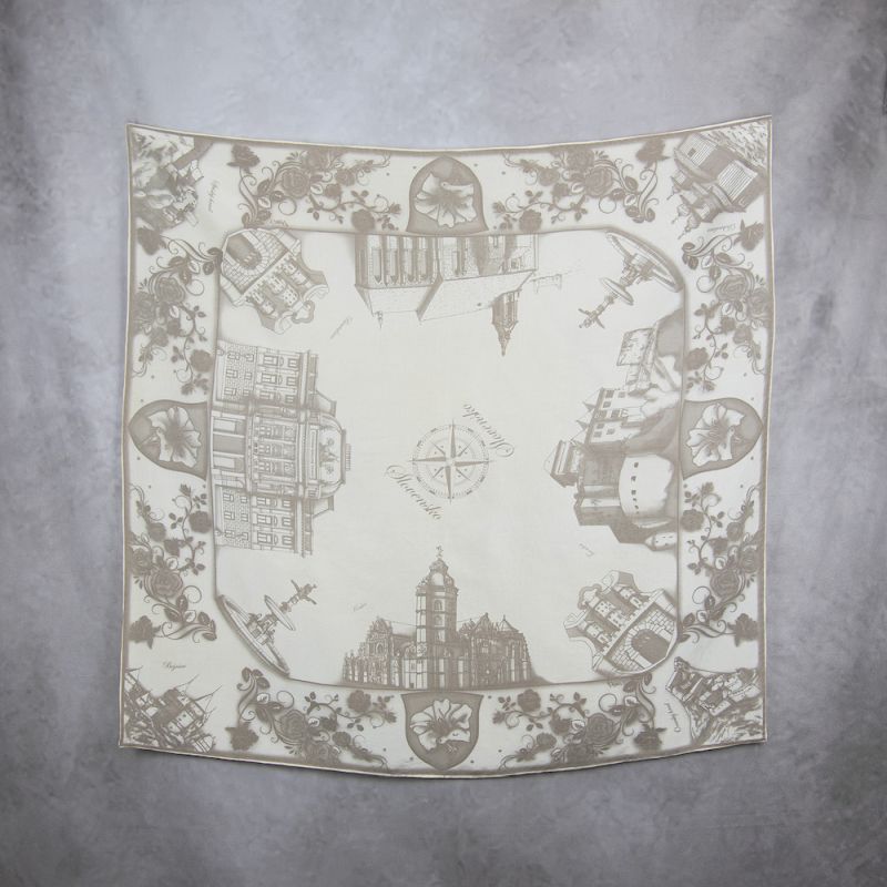 Módna hodvábna šatka SLOVENSKO BÉŽOVÁ, 90 x 90cm, Made in SLOVAKIA