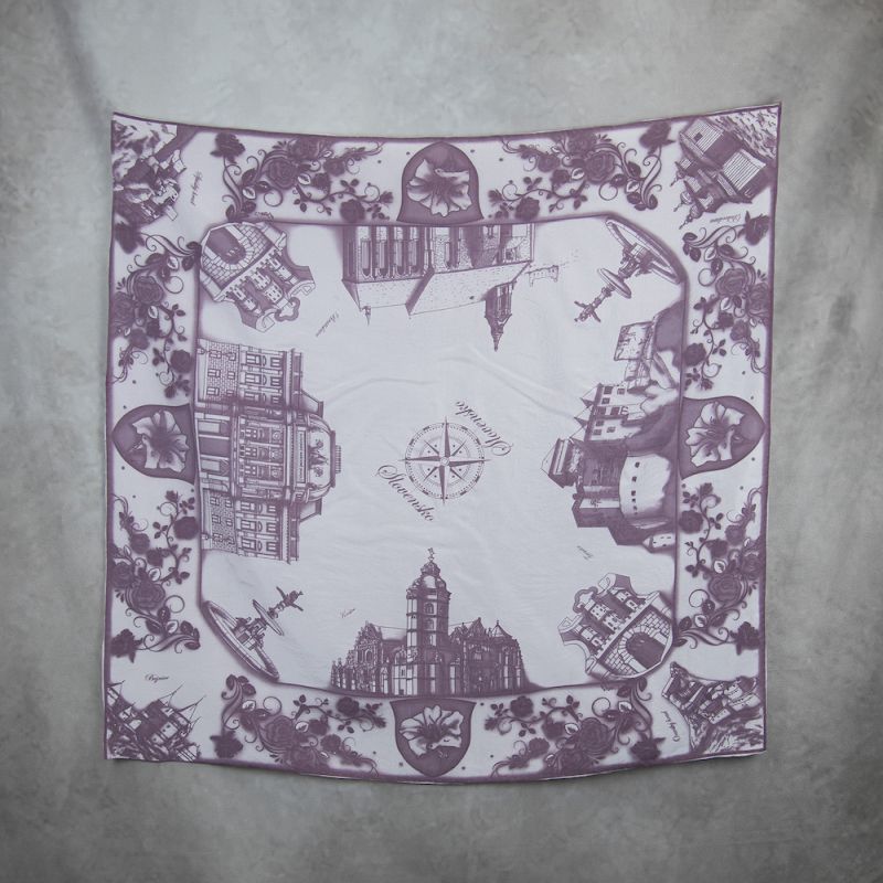 Módna hodvábna šatka SLOVENSKO FIALOVÁ_2, 90 x 90cm, Made in SLOVAKIA