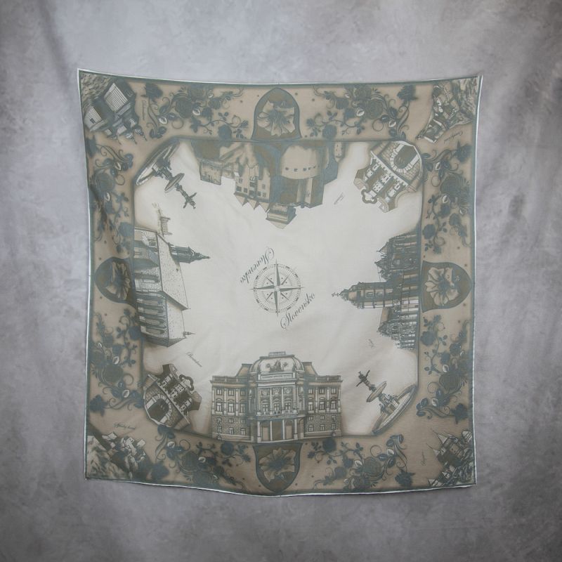 Módna hodvábna šatka SLOVENSKO HNEDÁ_2, 90 x 90cm, Made in SLOVAKIA