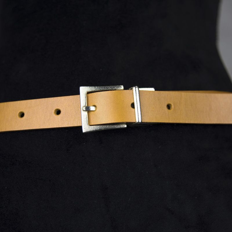 Kožený dámsky opasok BRUSH GOLD, šírka 2.5cm - Koňaková