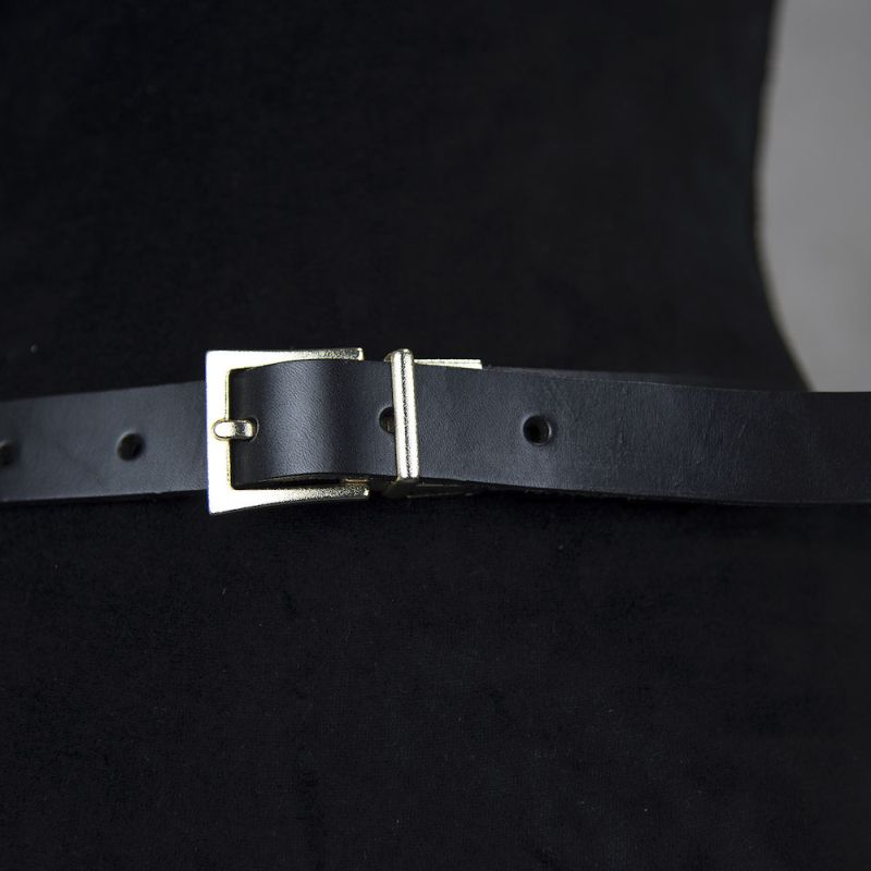 Kožený dámsky opasok BRUSH GOLD, šírka 2.5cm - Čierna