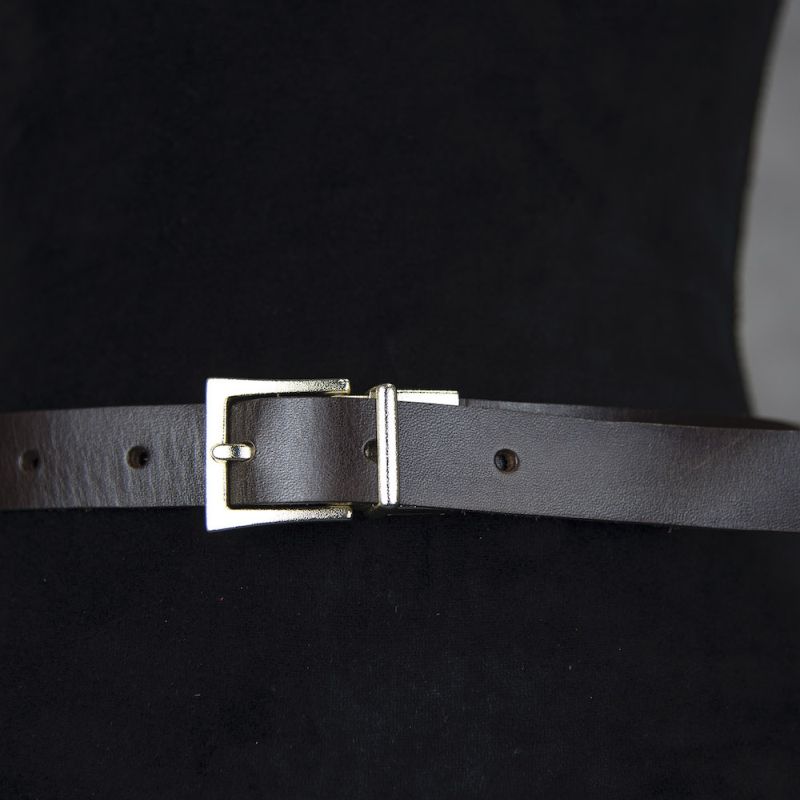 Kožený dámsky opasok BRUSH GOLD, šírka 2.5cm - Tmavo hnedá