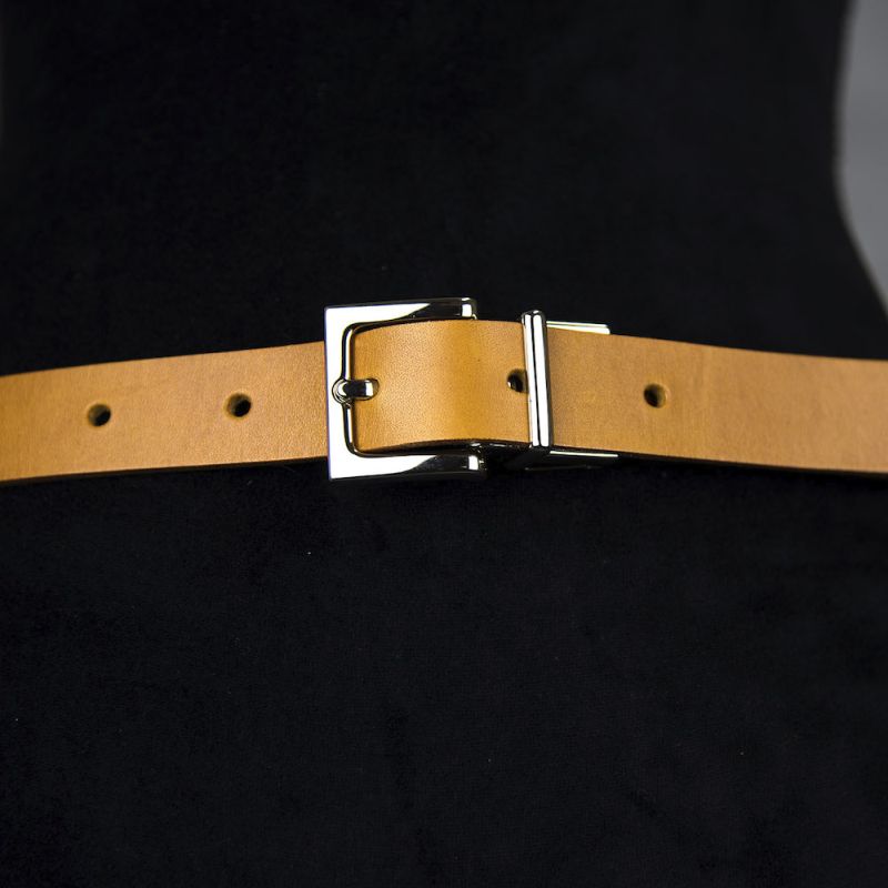 Kožený dámsky opasok ELEGANT GOLD, šírka 2.5cm - Koňaková