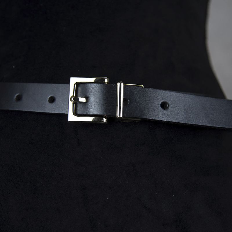 Kožený dámsky opasok ELEGANT GOLD, šírka 2.5cm - Čierna