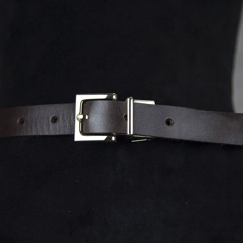 Kožený dámsky opasok ELEGANT GOLD, šírka 2.5cm - Tmavo hnedá