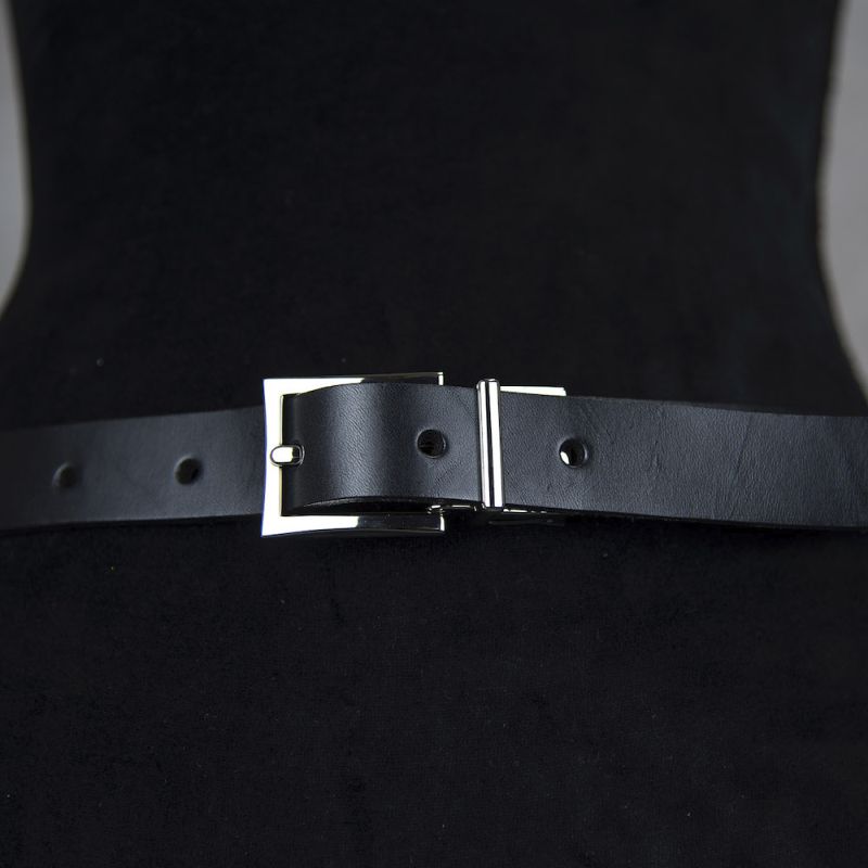 Kožený dámsky opasok GENTLE SILVER, šírka 2.5cm - Čierna