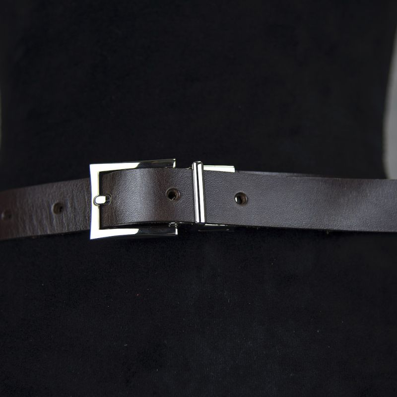 Kožený dámsky opasok GENTLE SILVER, šírka 2.5cm - Tmavo hnedá