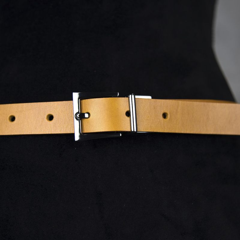 Kožený dámsky opasok LUXURY PEARL, šírka 2.5cm - Koňaková