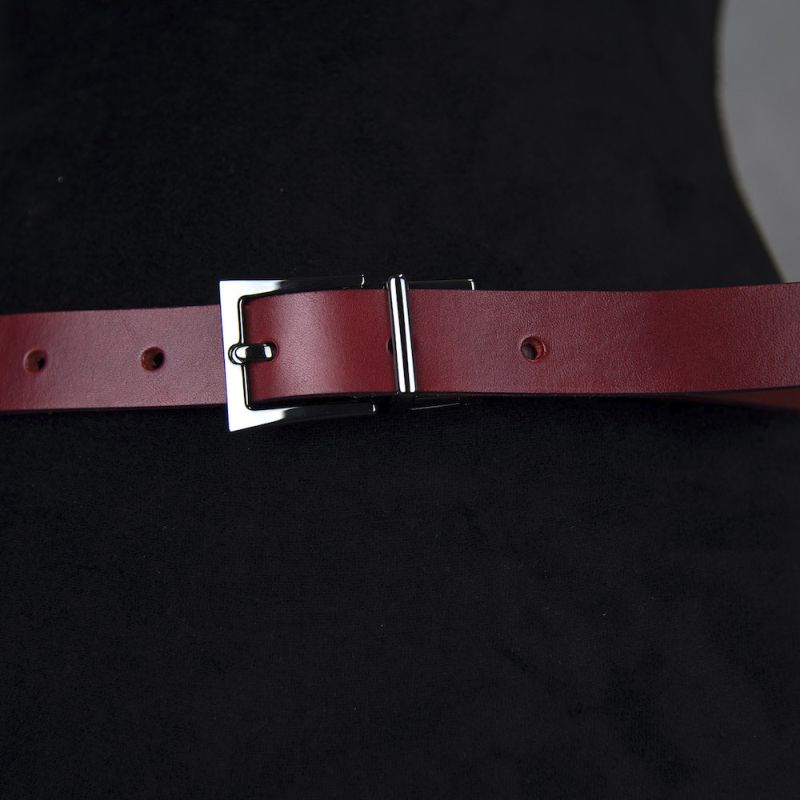 Kožený dámsky opasok LUXURY PEARL, šírka 2.5cm - Bordová