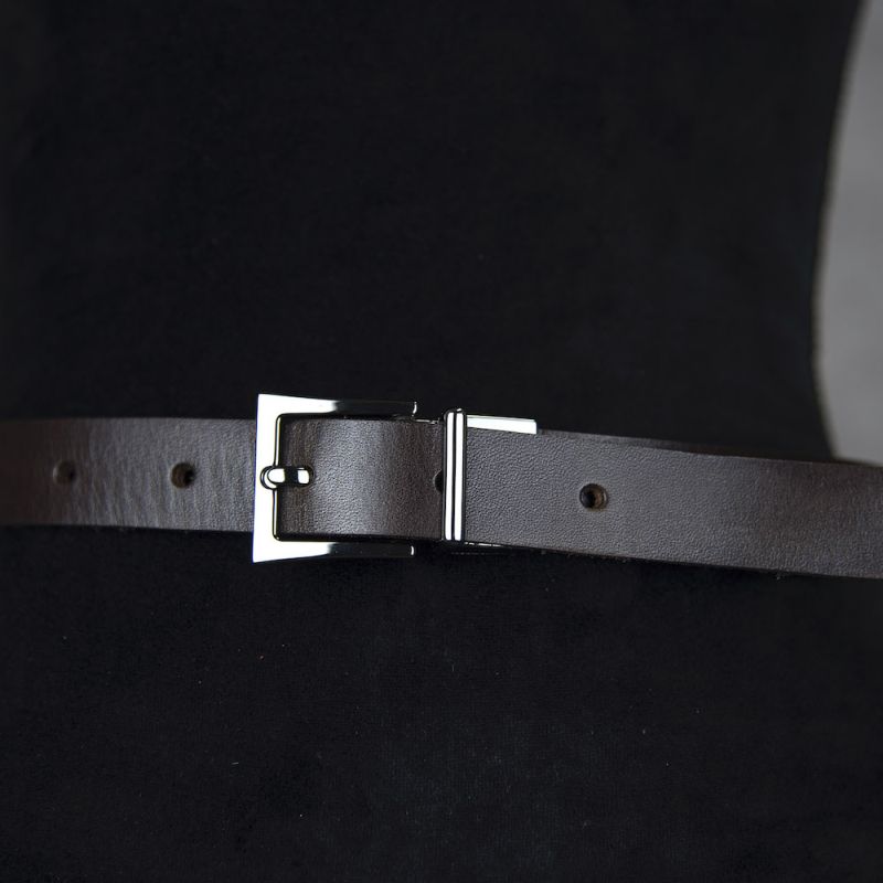 Kožený dámsky opasok LUXURY PEARL, šírka 2.5cm - Tmavo hnedá