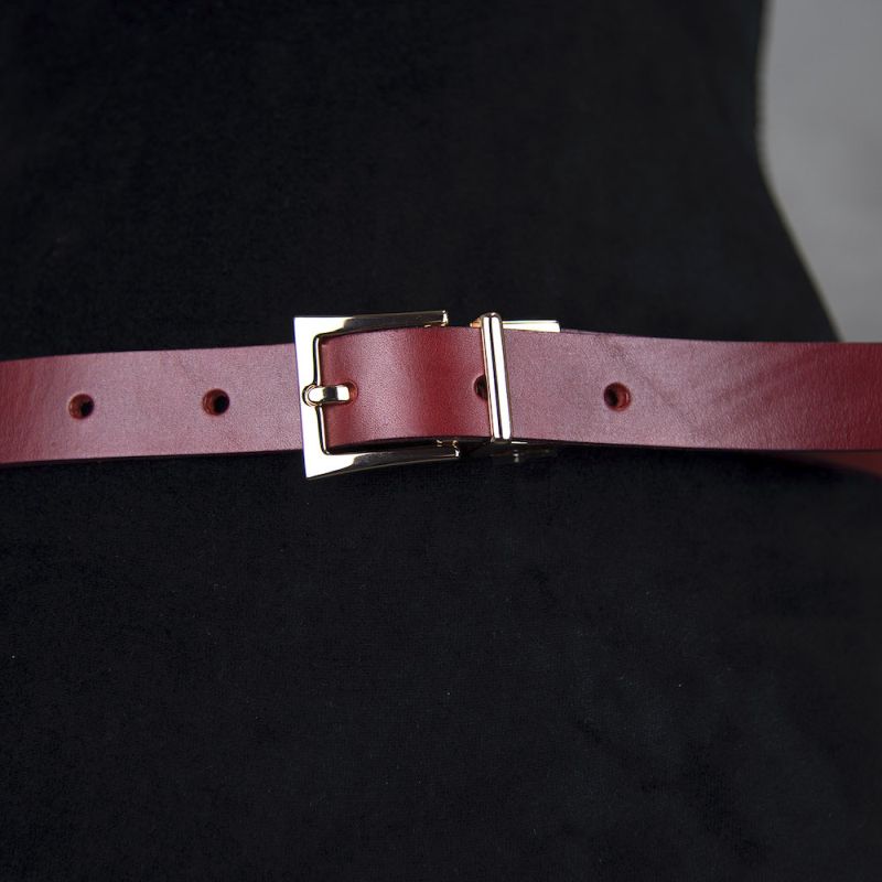 Kožený dámsky opasok LUXURY ROSE, šírka 2.5cm - Bordová