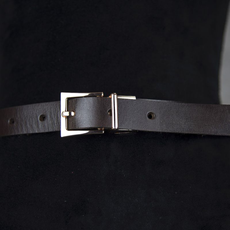 Kožený dámsky opasok LUXURY ROSE, šírka 2.5cm - Tmavo hnedá