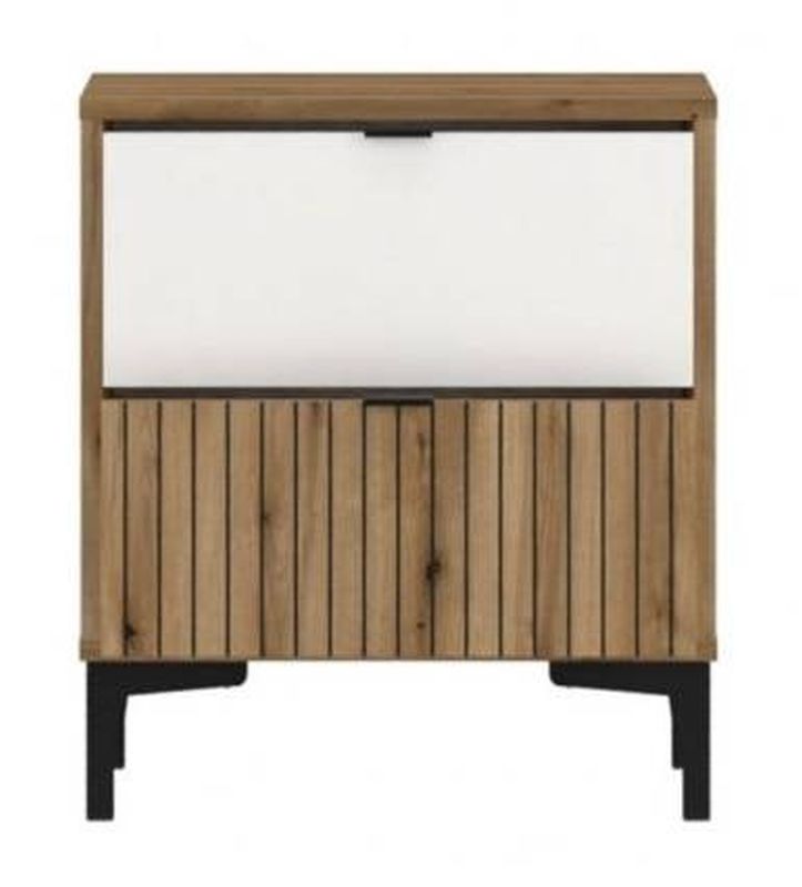 Moderný nočný stolík, 2 zásuvky, dub coast evoke/biely alpská