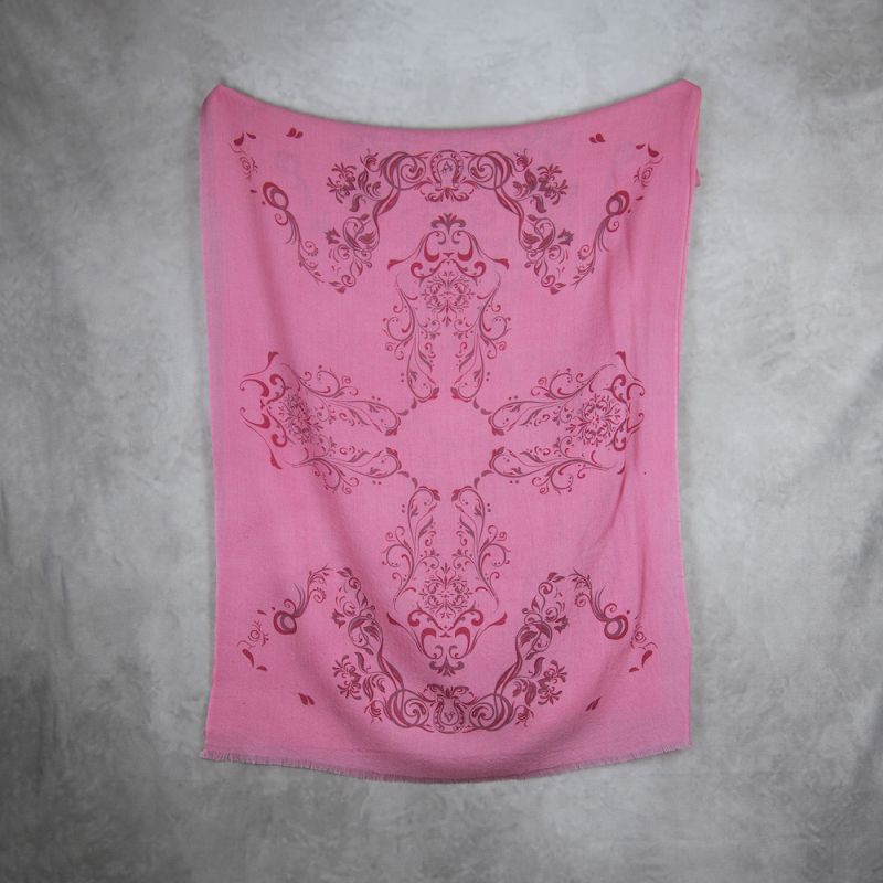 Zimný šál z Merino vlny so vzorom ORNAMENT PINK