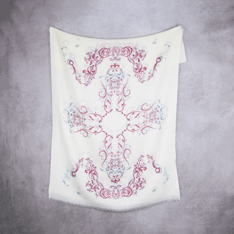 Zimný šál z Merino vlny so vzorom ORNAMENT IVORY