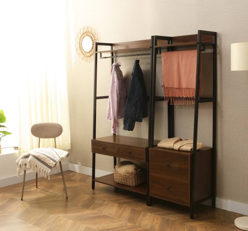 Šatníkový regál s dvoma praktickými zásuvkami, čierny mat-orech