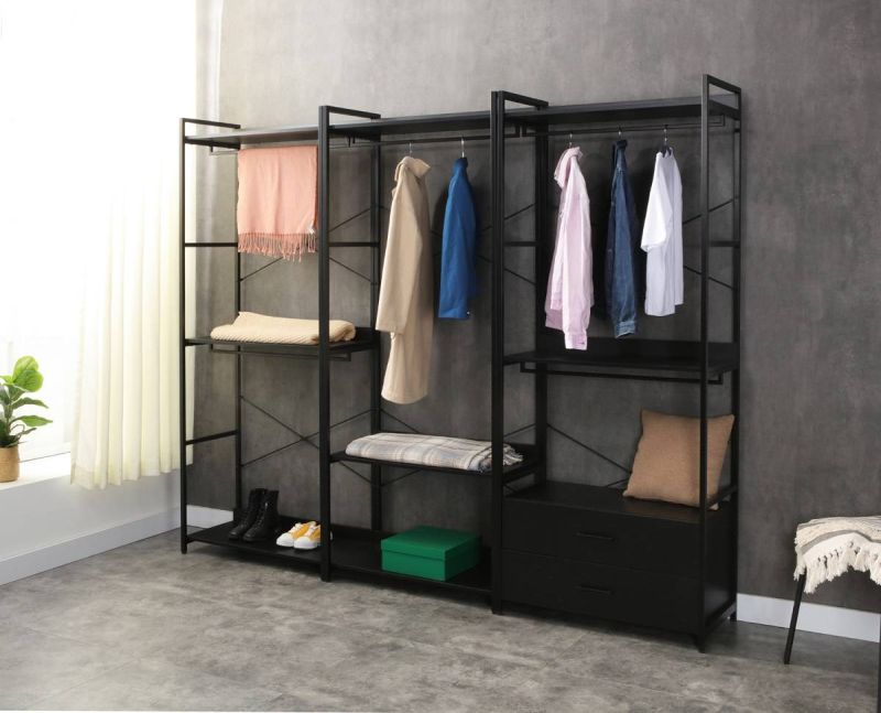 Jednoduchý šatníkový regál so zásuvkami, čierny mat-čierna