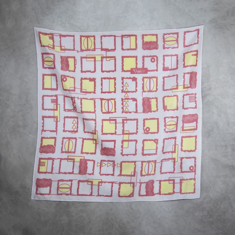 Hodvábna šatka ČERVENÉ ŠTVORCE, 85 x 85cm