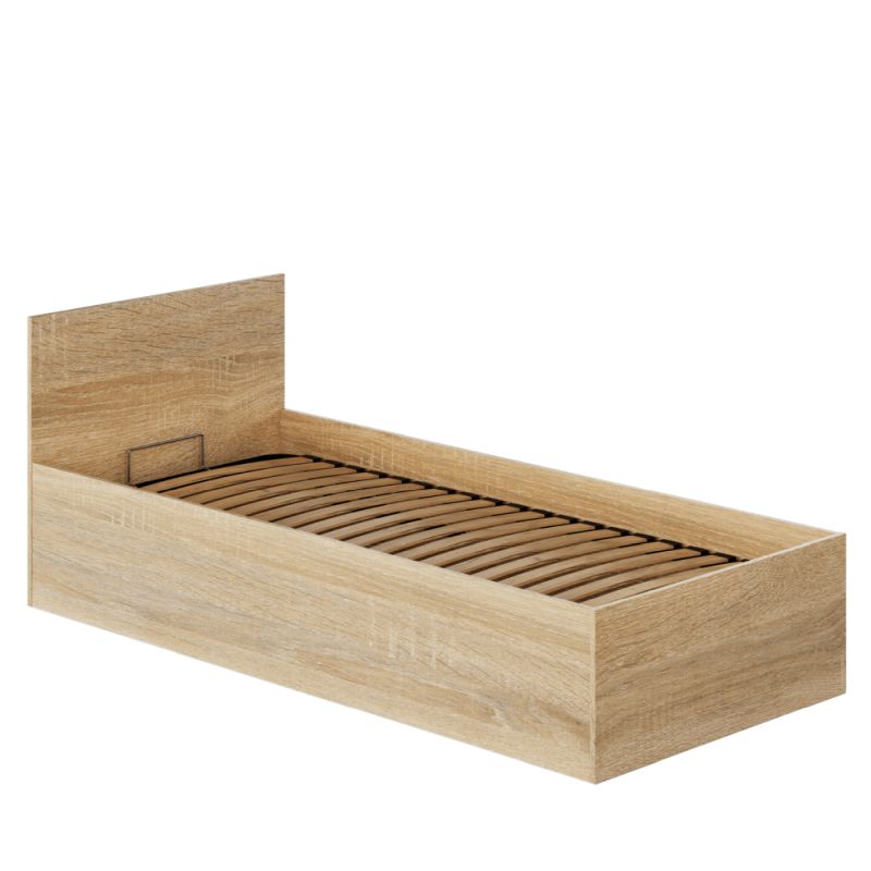Posteľ s kovovým roštom a úložným priestorom, 90x200, dub sonoma