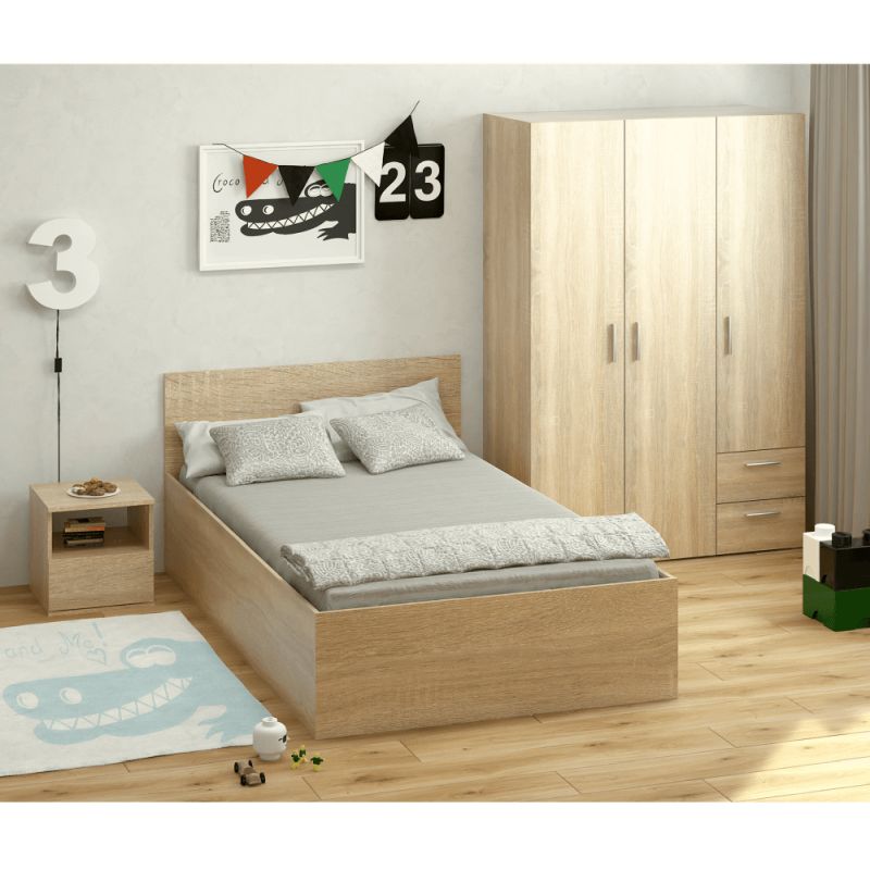 Posteľ s kovovým roštom a úložným priestorom, 120x200, dub sonoma