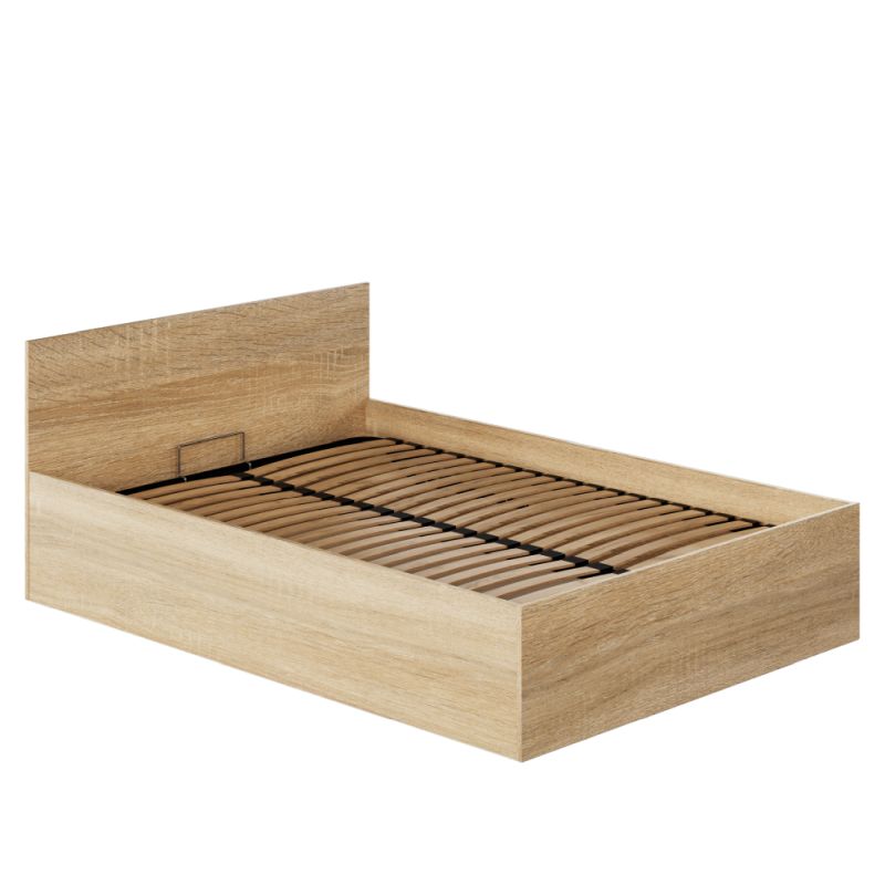 Posteľ s kovovým roštom a úložným priestorom, 140x200, dub sonoma