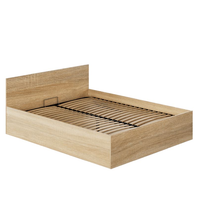 Posteľ s kovovým roštom a úložným priestorom, 160x200, dub sonoma