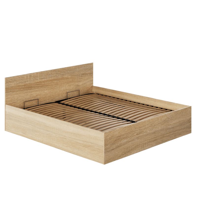 Posteľ s kovovým roštom a úložným priestorom, 180x200, dub sonoma