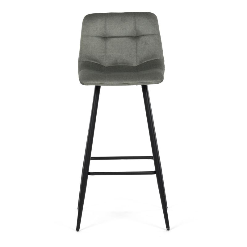 Barová stolička zelená látka, štvornohá kovová podnož