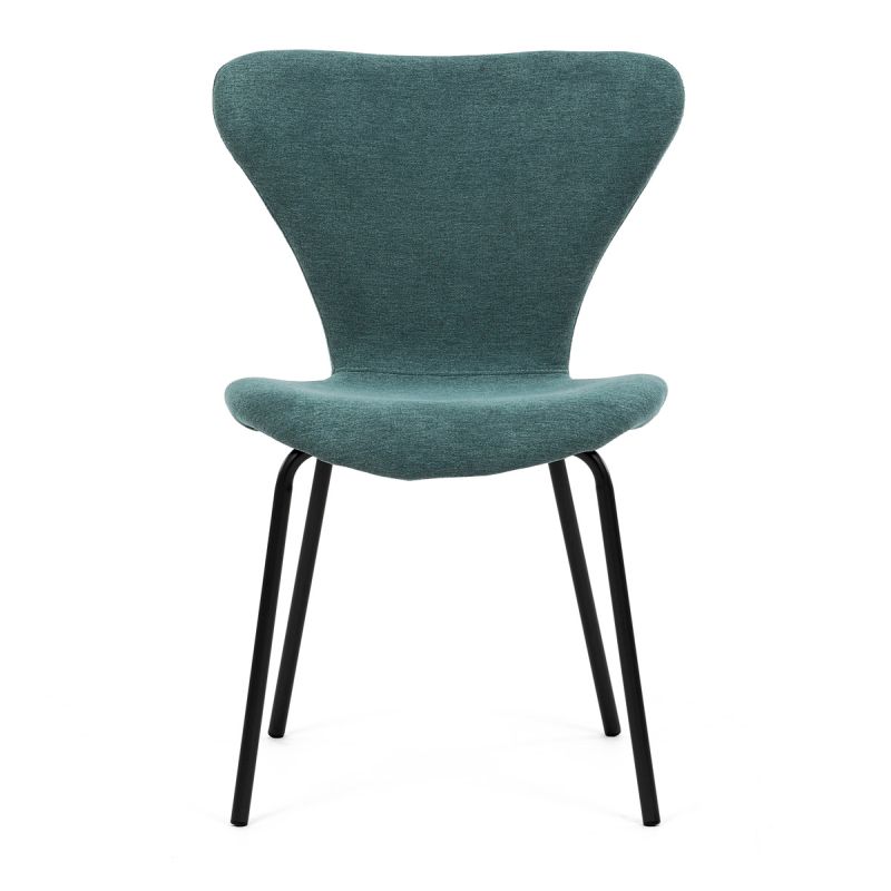 Moderná stolička do jedálne, modrá látka, nohy čierne