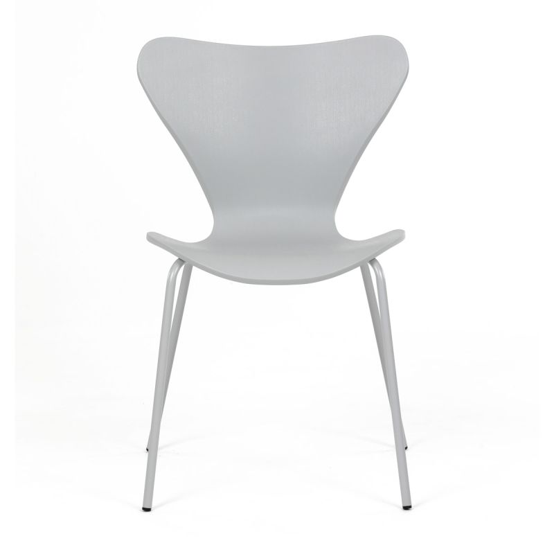 Stolička jedálenská, sivý plast, kovová podnož