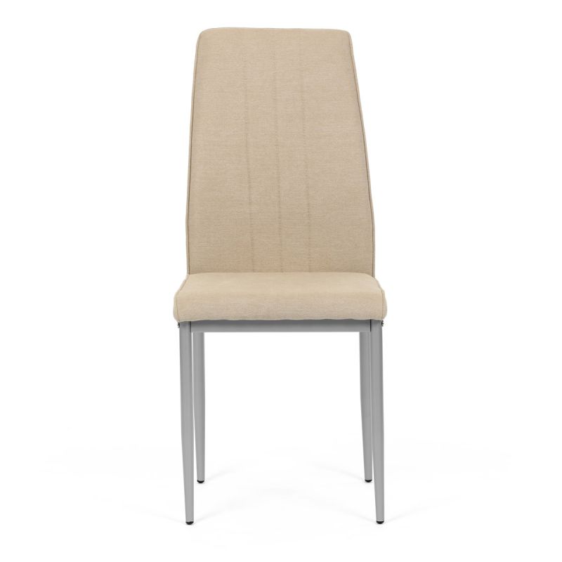 Stolička jedálenská, béžová látka, sivé kovové nohy