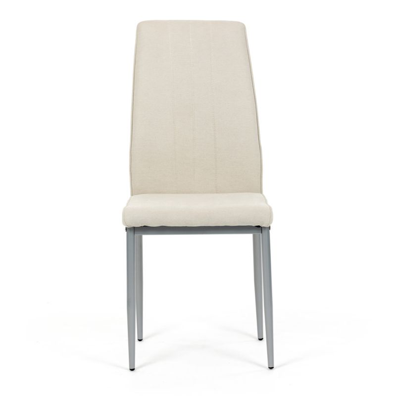 Stolička jedálenská, krémová látka, sivé kovové nohy