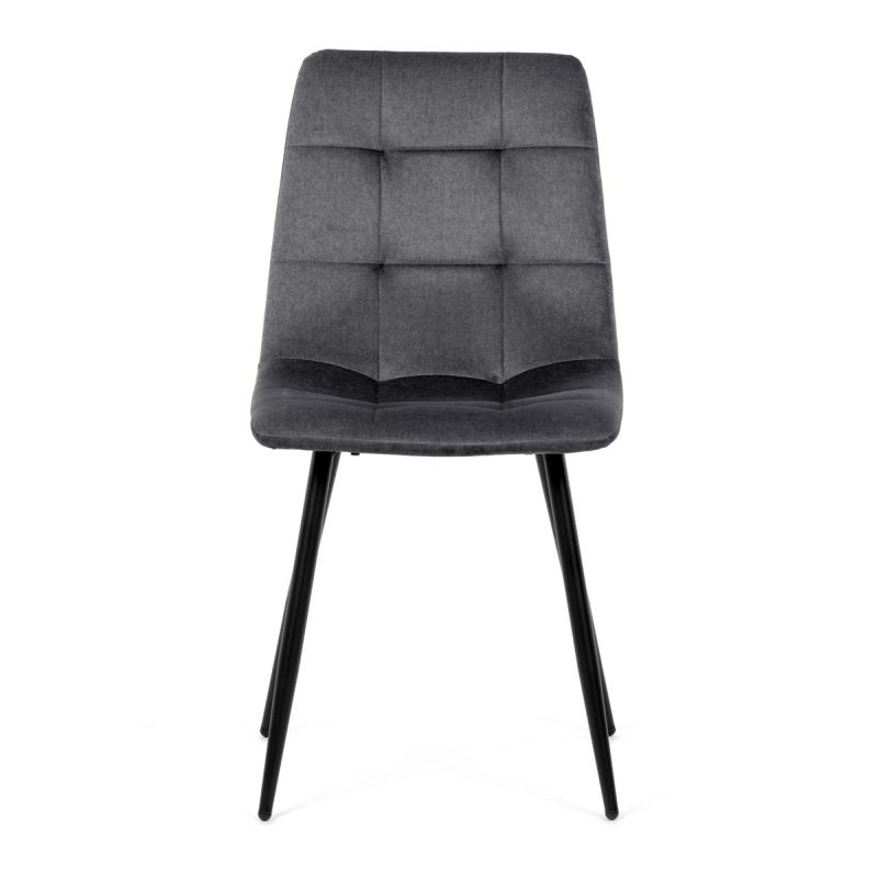 Čalúnená jedálenská stolička, sivá látka, čierny kov