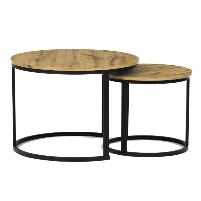 Stôl konferenčný okrúhly, set 2 ks, MDF doska, dekor divoký dub