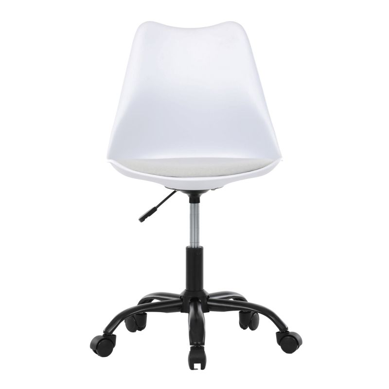 Stolička kancelárska, biela plastová škrupina, sedák biela látka