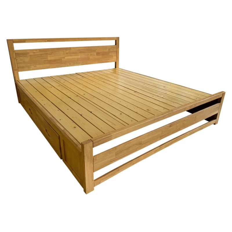 Manželská posteľ, 180x200, masívne drevo, prírodná, 2 šuplíky