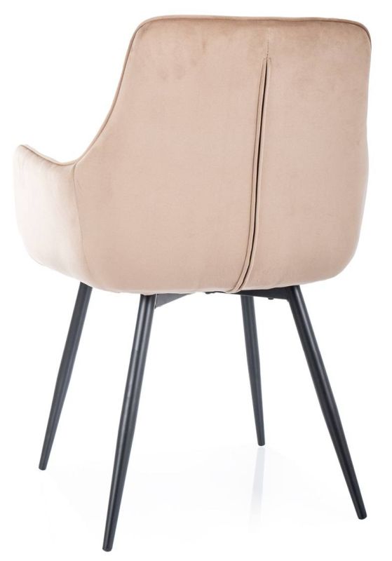 Elegantná jedálenská stolička, podrúčky, čierny mat-béžová bluvel 28