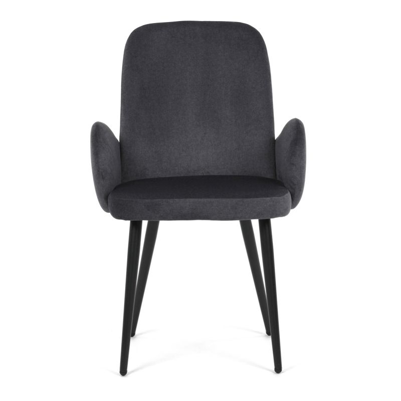 Stolička jedálenská, šedá látka, čierne kovové nohy