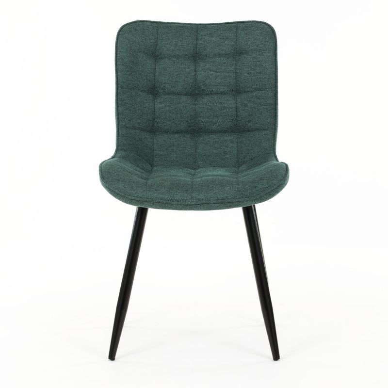Stolička jedálenská, čalúnená zelenou látkou, čierne nohy