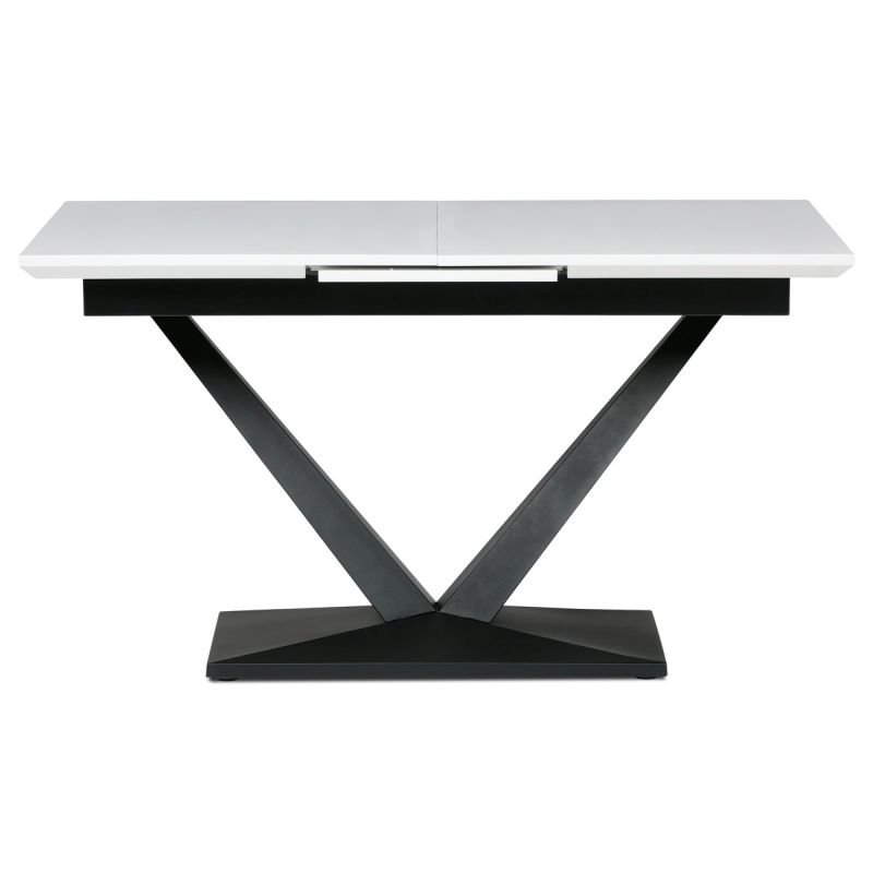 Dizajnový rozkladací stôl jedálenský, 140 + 40x85, biela matná MDF doska