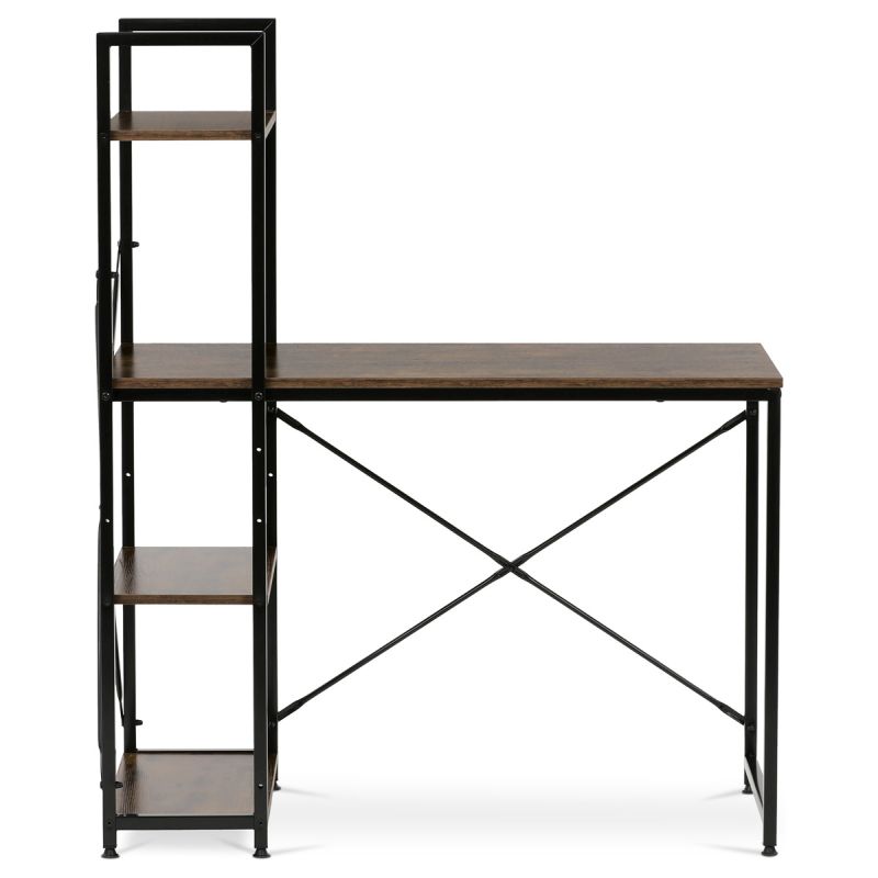 Stôl pracovný s regálom, MDF, dekor staré drevo, čierny kov