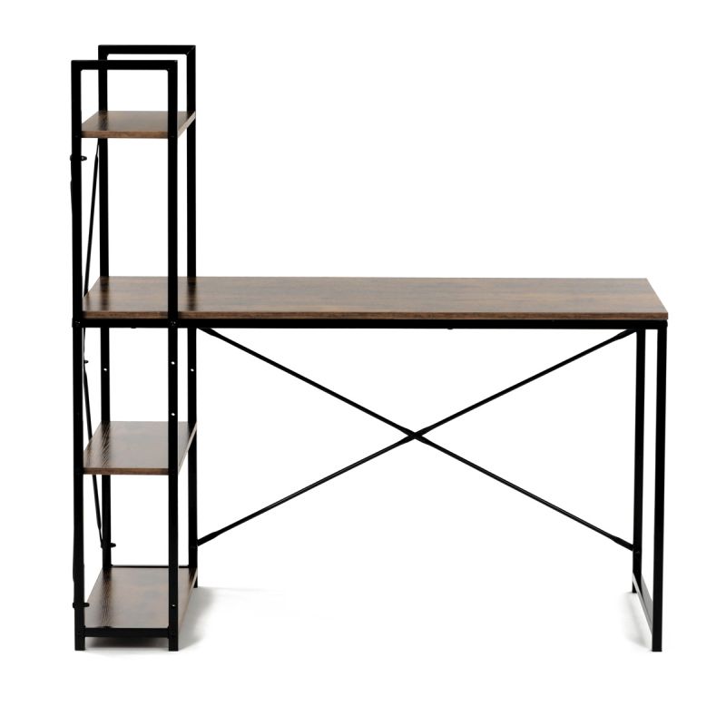 Pracovný stôl s regálom z MDF dekor staré drevo, čierny kov