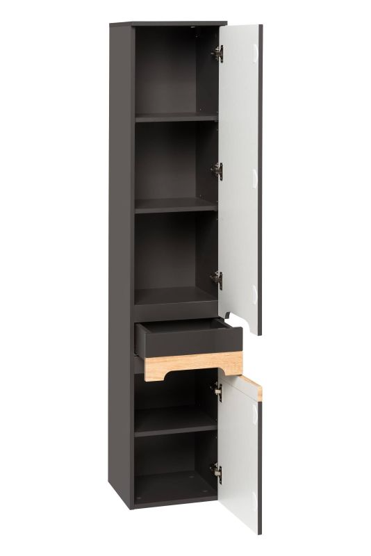 Kúpeľňová skrinka 800 sivý vysoký lesk/dub wotan