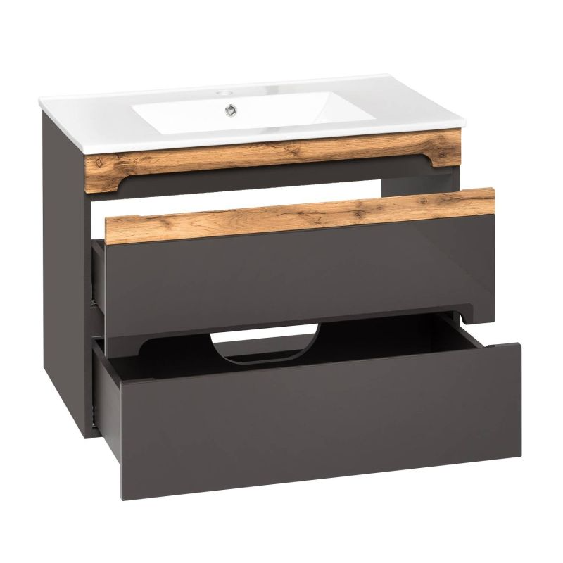 Kúpeľňová skrinka 822 sivý vysoký lesk/dub wotan