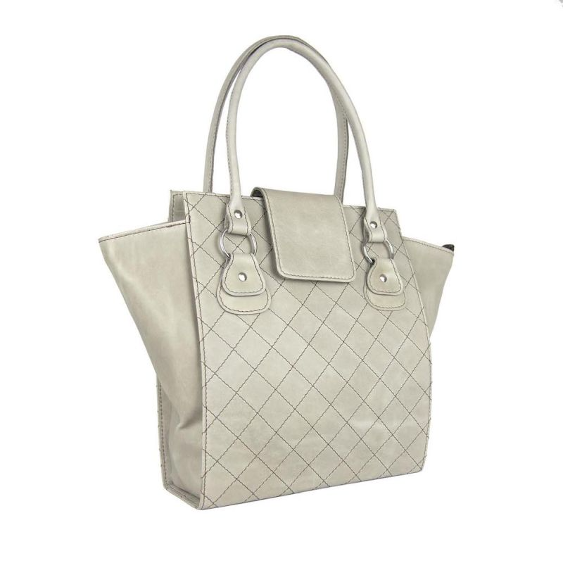 Kožená luxusná kabelka v svetlo šedej farbe