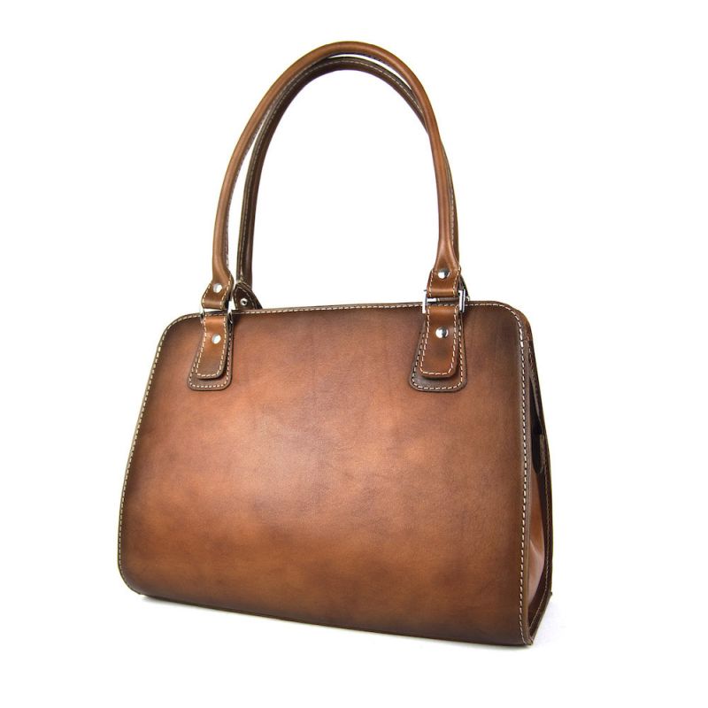 Módna kožená kabelka 8614 ručne tamponovaná a tieňovaná v Cigaro farbe