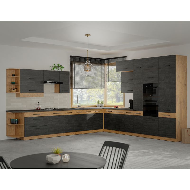 Vysoká skrinka, sivá matná/dub lancelot, 60 DKS-210 3S 1F, 1x dvierka a 3x zásuvka