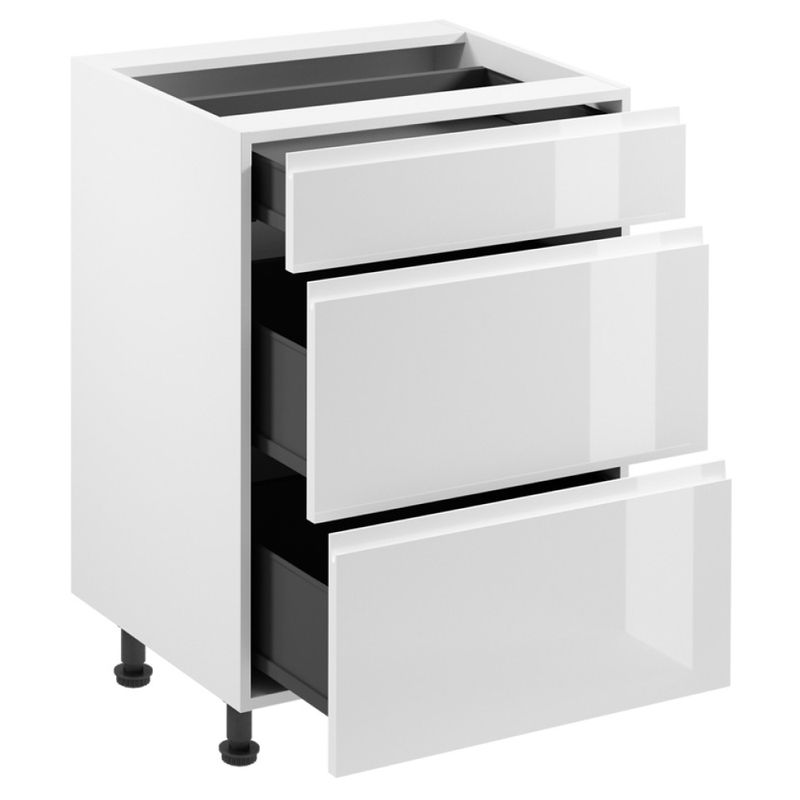 Spodná skrinka biela-biely extra vysoký lesk, D60S3, 3x zásuvka