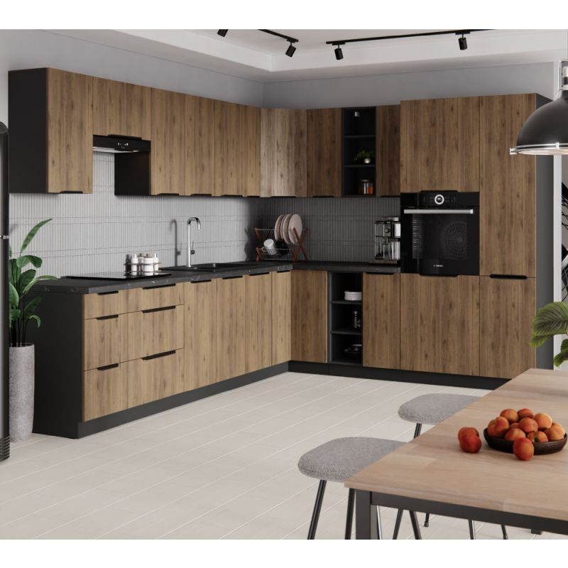 Spodná rohová skrinka, orech okapi-čierna, 90x90 DN 2F BB, 2x dvierka